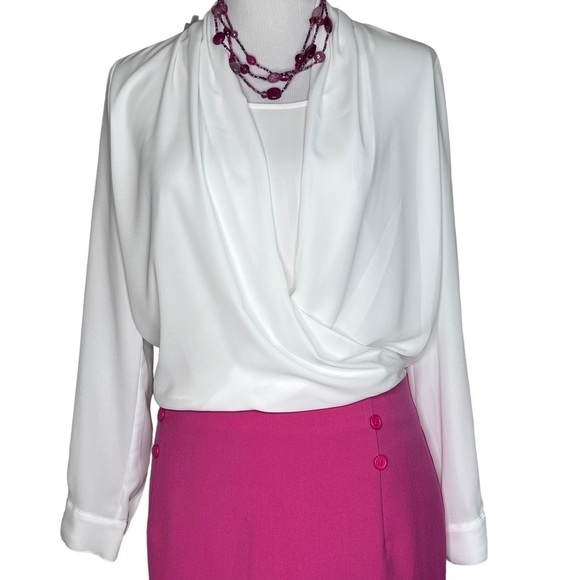 Vince Camuto White V-Neck Overlap Long Sleeve Classic Blouse Size XS Faux Wrap - Picture 1 of 16